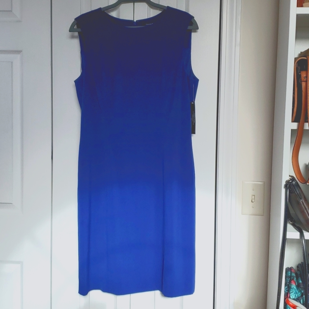 NWT Tahari Arther S. Levine Size 12 Blue Scoop Neck Dress